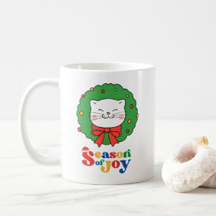 Cute Kawaii Cat Christmas Wreath Season of Joy Coffee Mug