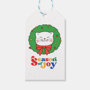 Cute Kawaii Cat Christmas Wreath Season of Joy Gift Tags