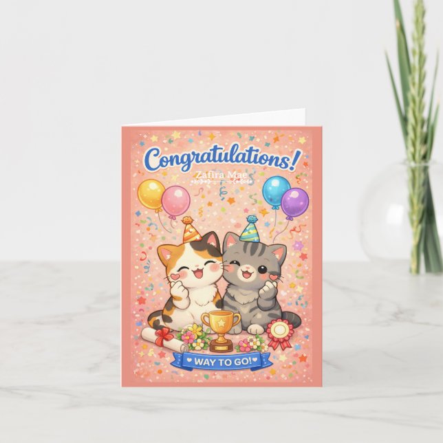 Cute Kawaii Cat Congratulations Card Party Kitten (Front)