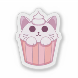 Cute Kawaii Cat Cupcake Pink Sticker