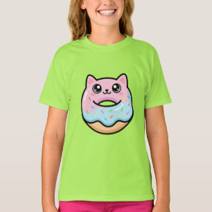 Cute Kawaii Cat Doughnut with Sprinkles Smiling Fa T-Shirt