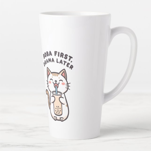 Cute Kawaii Cat Drinking Bubble Tea Latte Mug (Right)