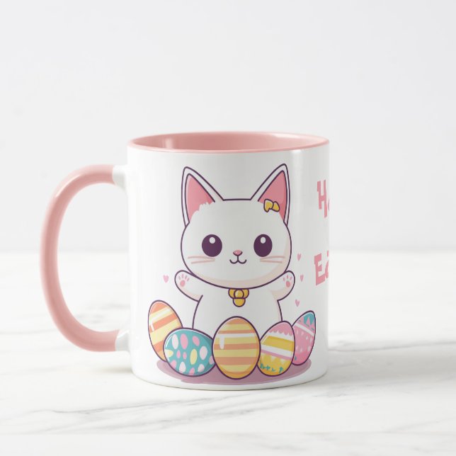 Cute Kawaii Cat Easter Mug – Adorable Pastel Cat  (Left)