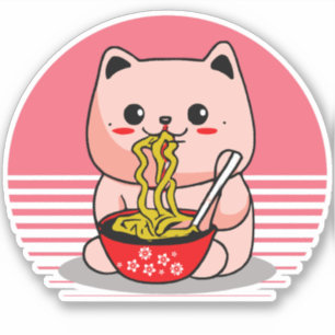 Cute Kawaii cat eating ramen