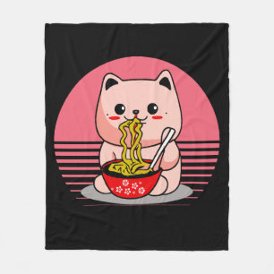 Cute Kawaii cat eating ramen Fleece Blanket
