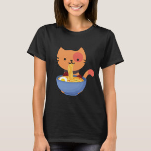 Cute Kawaii Cat eating Ramen Noodle Bowl T-Shirt
