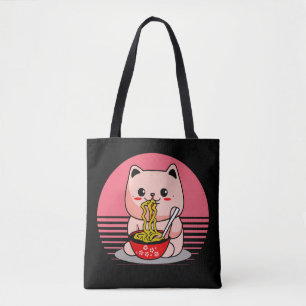Cute Kawaii cat eating ramen Tote Bag