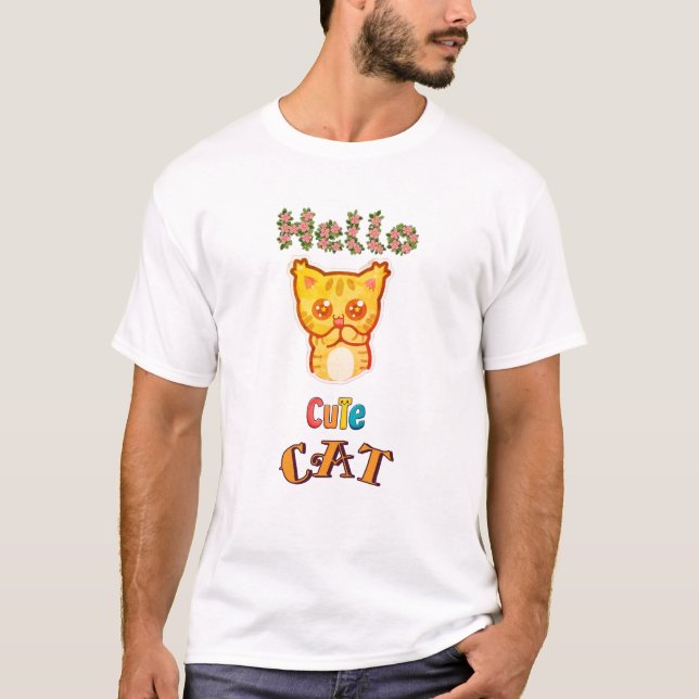 Cute Kawaii Cat Face Graphic T-Shirt  (Front)