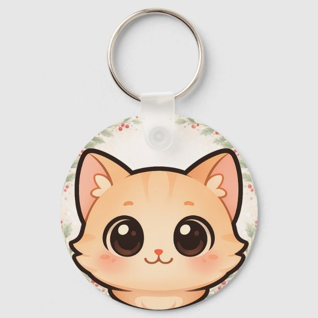 Cute Kawaii Cat Face Keychain (Front)