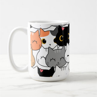 Cute Kawaii Cat Faces Pattern  Coffee Mug