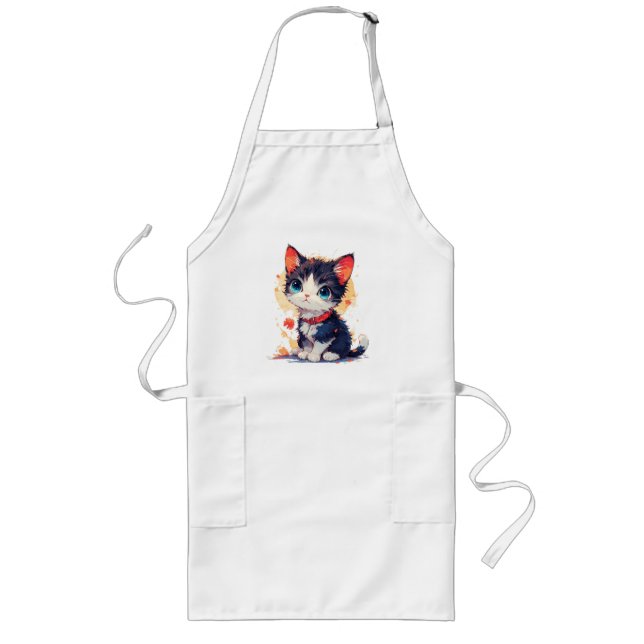 Cute Kawaii Cat for Cat Lovers T-shirt  Long Apron (Front)