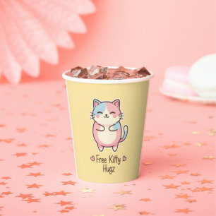 Cute Kawaii Cat Free Kitty Hugz Pastel Party Paper Cups