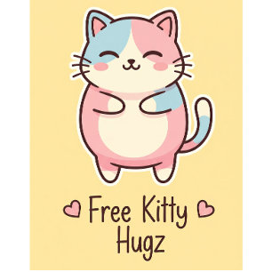 Cute Kawaii Cat Free Pup Hugz Pastel Round Butto 2 Inch Round Button