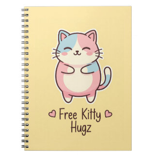 Cute Kawaii Cat "Free Pup Hugz" Personalized Pas Notebook