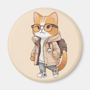 Cute Kawaii Cat in Stylish Outfit Magnet