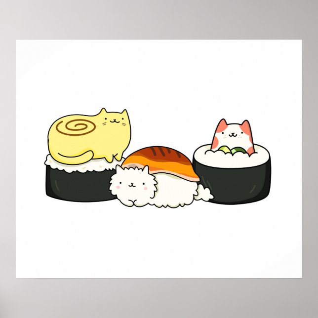 Cute Kawaii Cat-lifornia Sushi Roll Poster (Front)