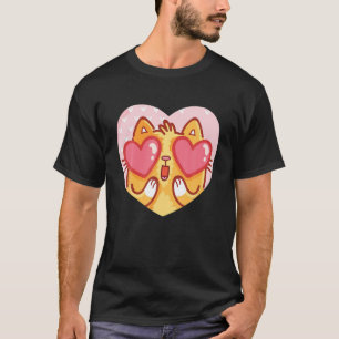 Cute Kawaii Cat Love With Hearts In Eyes Valentine T-Shirt