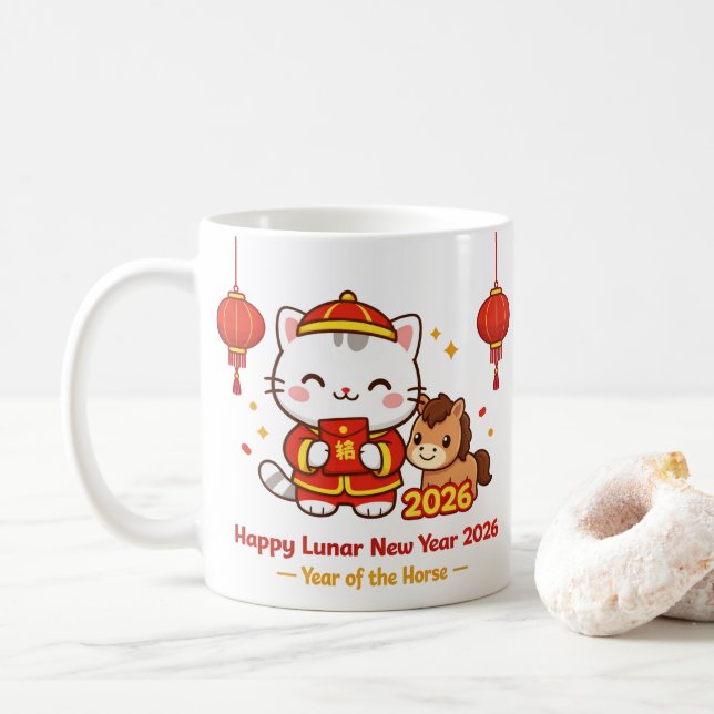 Cute Kawaii Cat Lunar New Year 2026 Mug (With Donut)