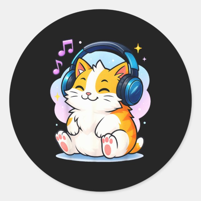 Cute Kawaii Cat Neko Funny Music Kitten Lover K-p  Classic Round Sticker (Front)