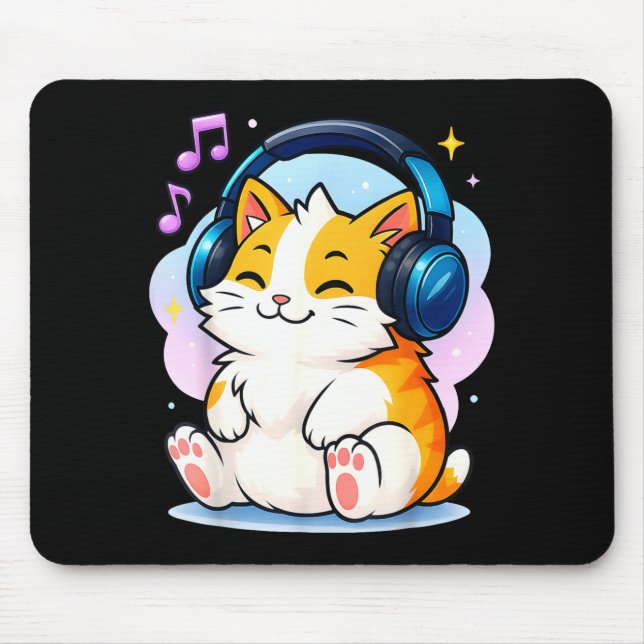 Cute Kawaii Cat Neko Funny Music Kitten Lover K-p  Mouse Pad (Front)