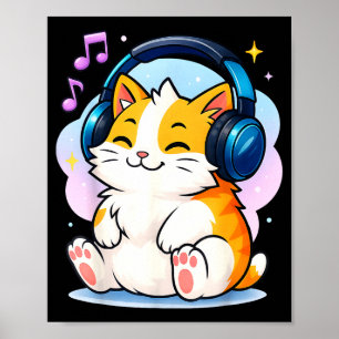 Cute Kawaii Cat Neko Funny Music Kitten Lover K-p  Poster