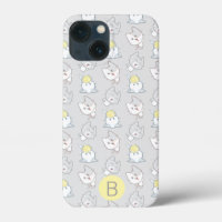 Cute Kawaii Cat Pattern Grey Yellow Monogram