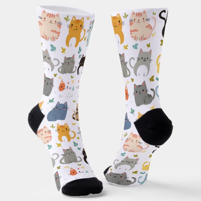 Cute Kawaii Cat Pattern Socks  (Angled)