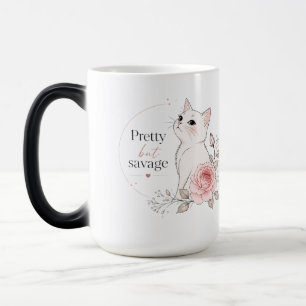 Cute Kawaii Cat "Pretty but Savage" Floral Coffee Magic Mug