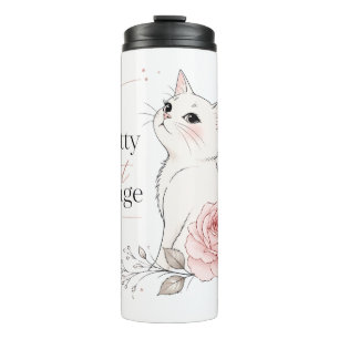 Cute Kawaii Cat "Pretty but Savage" Floral Thermal Tumbler