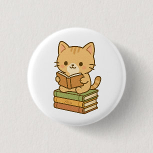 Cute Kawaii Cat Reading a Book 1 Inch Round Button