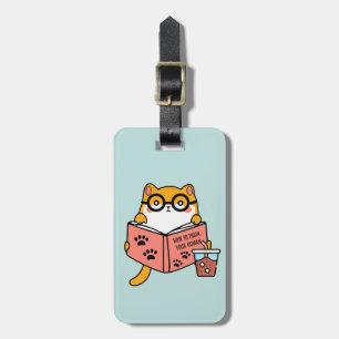 Cute Kawaii cat reading a book Luggage Tag