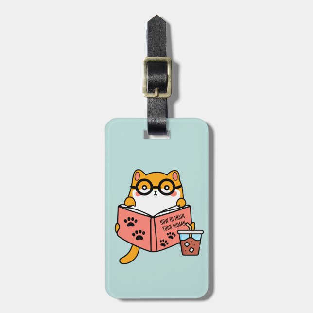 Cute Kawaii cat reading a book Luggage Tag (Front Vertical)