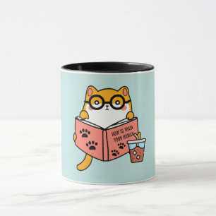 Cute Kawaii cat reading a book Mug