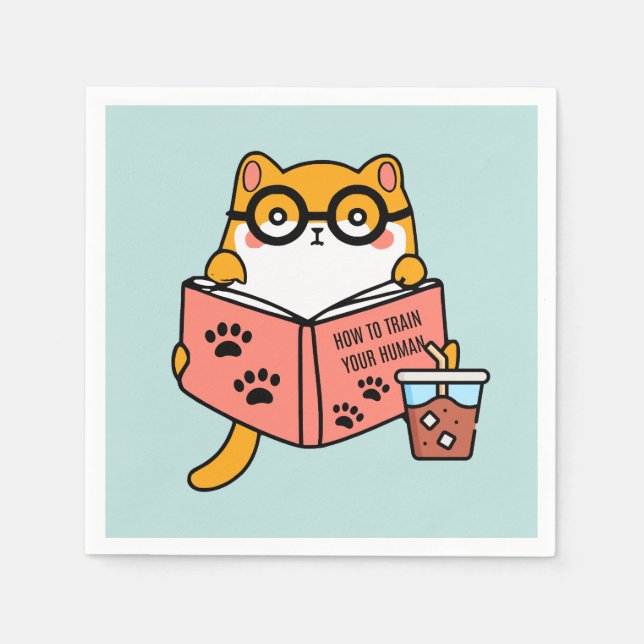 Cute Kawaii cat reading a book Napkin (Front)