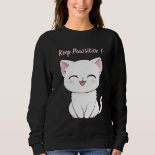 Cute Kawaii Cat Sweatshirt – “Keep Pawsitive”
