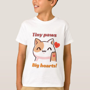 Cute Kawaii Cat “Tiny Paws Big Hearts” T- shirt