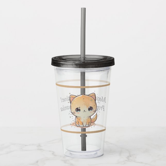 Cute Kawaii Cat Tumbler With Straw (Front)