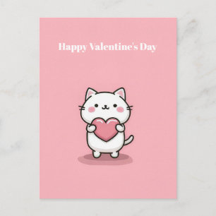 Cute Kawaii Cat with Heart Valentine`s Day Card 
