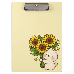 Cute Kawaii Cat with Sunflower Bouquet – Happy Flo Clipboard