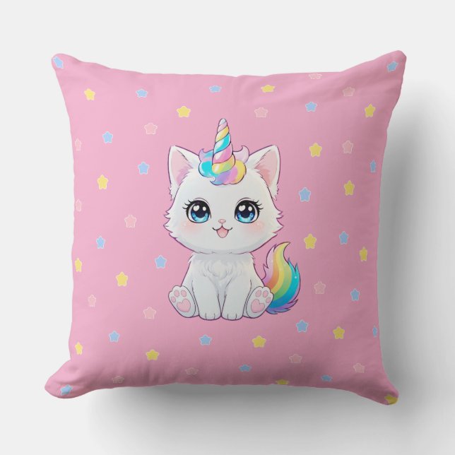 Cute Kawaii Caticorn Throw Pillow (Front)