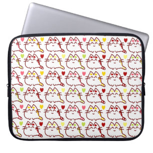 Cute Kawaii Cats and Hearts Pattern Laptop Sleeve