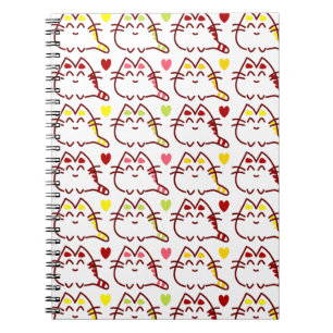 Cute Kawaii Cats and Hearts Pattern Notebook
