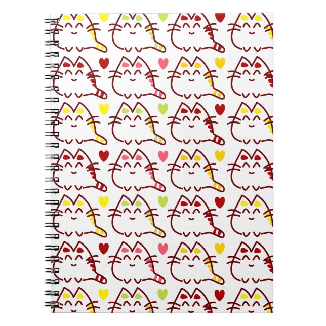 Cute Kawaii Cats and Hearts Pattern Notebook (Front)