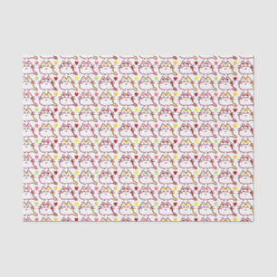 Cute Kawaii Cats and Hearts Pattern Tissue Paper