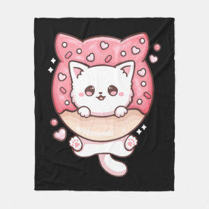Cute Kawaii Cats Doughnut Anime Lover Otaku Fun Ca Fleece Blanket