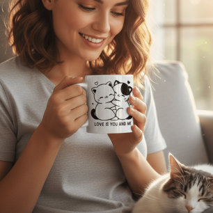 Cute Kawaii Cats Hugging Love Is You and Me Coffee Mug