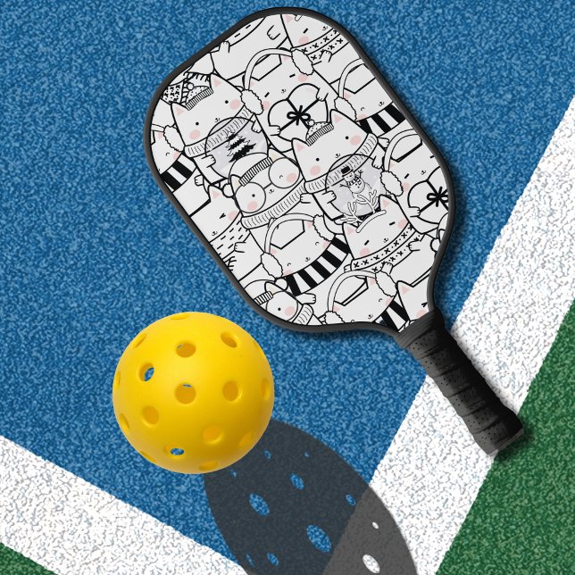 Cute Kawaii Cats in Black and White with Pink Pickleball Paddle (Creator Uploaded)