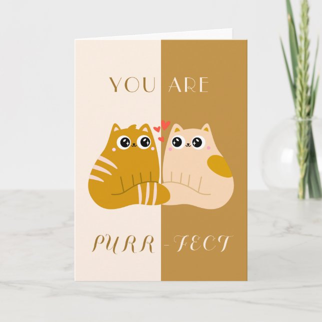 Cute Kawaii Cats in Love Valentine's Day Pun Cream Card (Front)