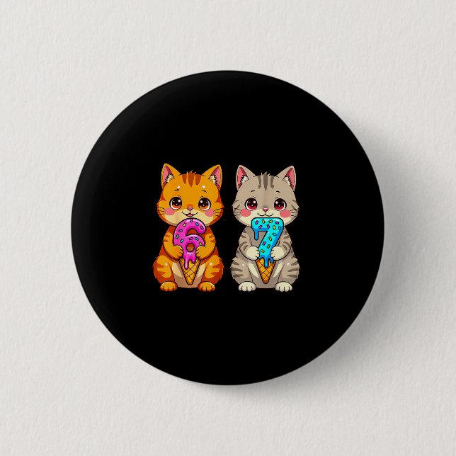 Cute Kawaii Cats Neko 67 Drip Meme Funny Six Seven 2 Inch Round Button (Front)