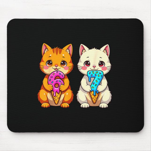 Cute Kawaii Cats Neko 67 Drip Meme Funny Six Seven Mouse Pad (Front)